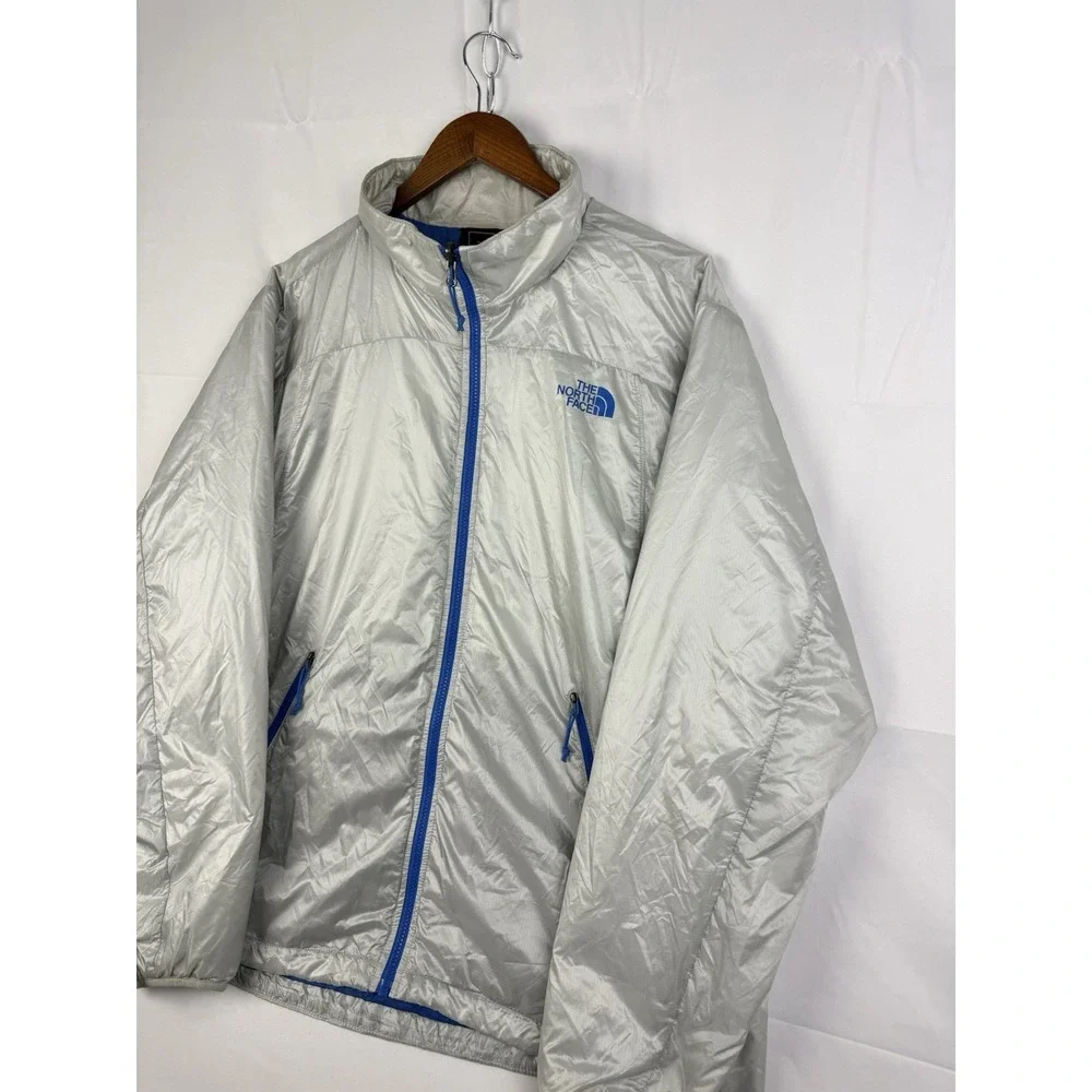The North Face Puffer Jacket Mens Sz . XL Silver Metallic Full Zip Blue Accent